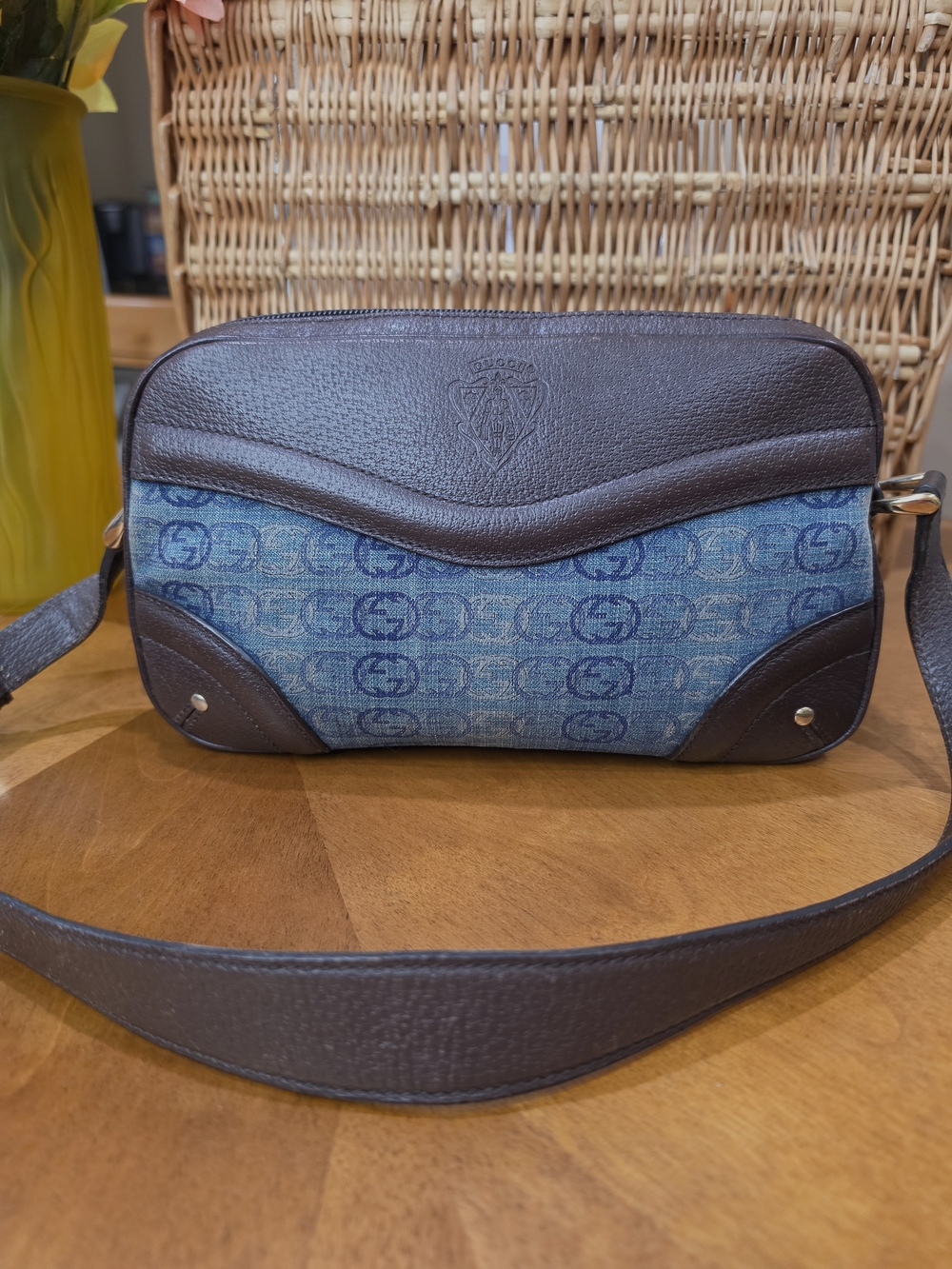 Gucci Hysteria Bamboo Denim and Brown Leather Shoulder Bag